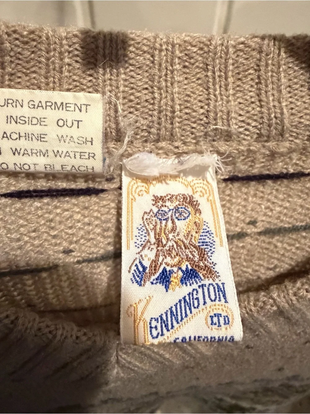 Vintage Men's Cream Fair Isle V-Neck Sweater by Kennington Ltd XL
